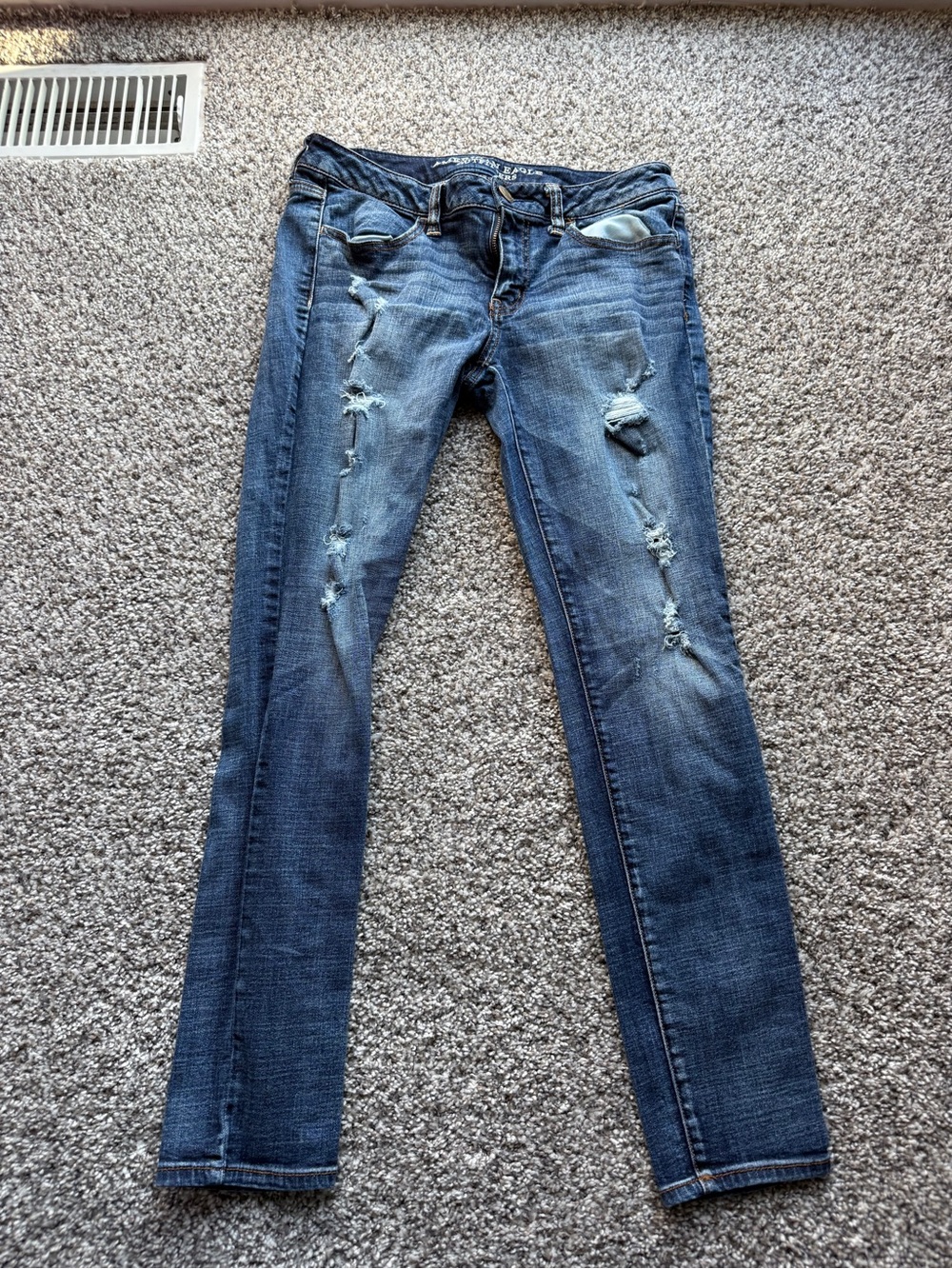American Eagle Outfitters Women's Distressed Skinny Jeans - Blue